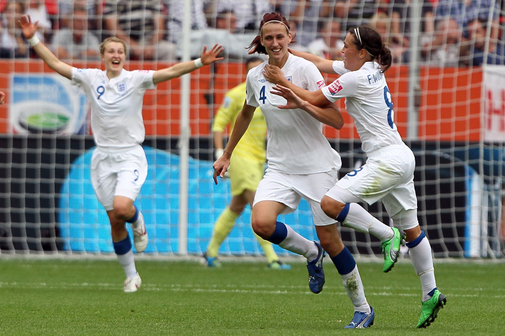 Jill Scott celebrates her goal against France